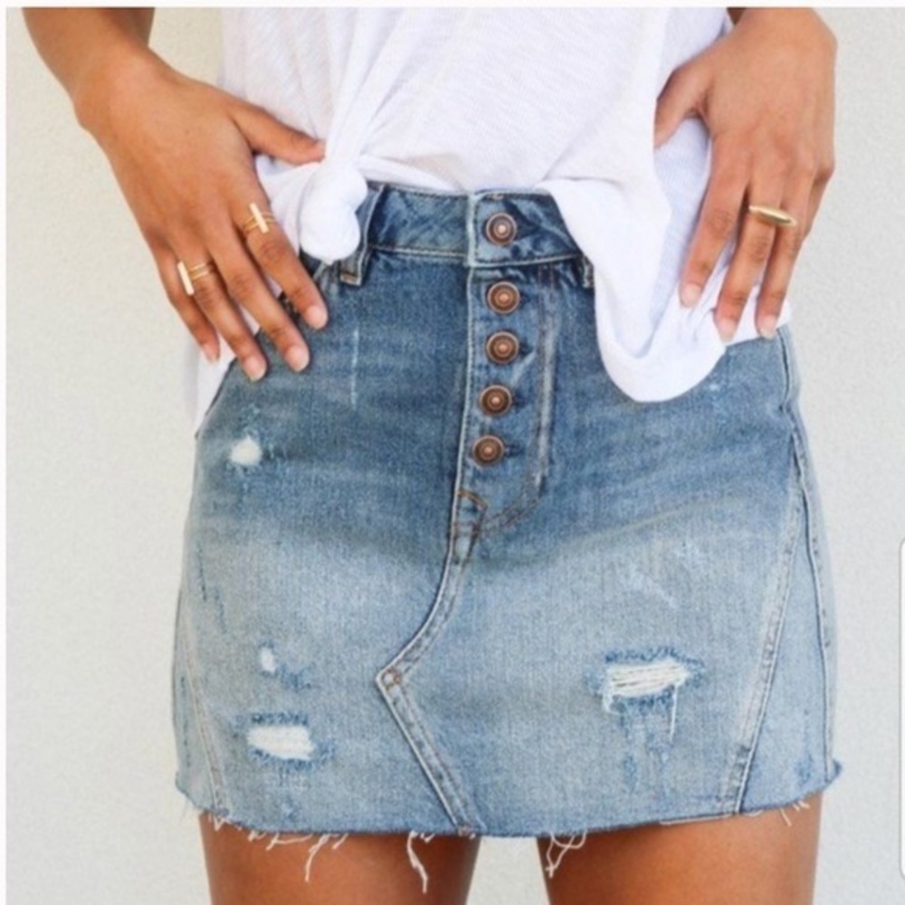 Free People button fly denim skirt